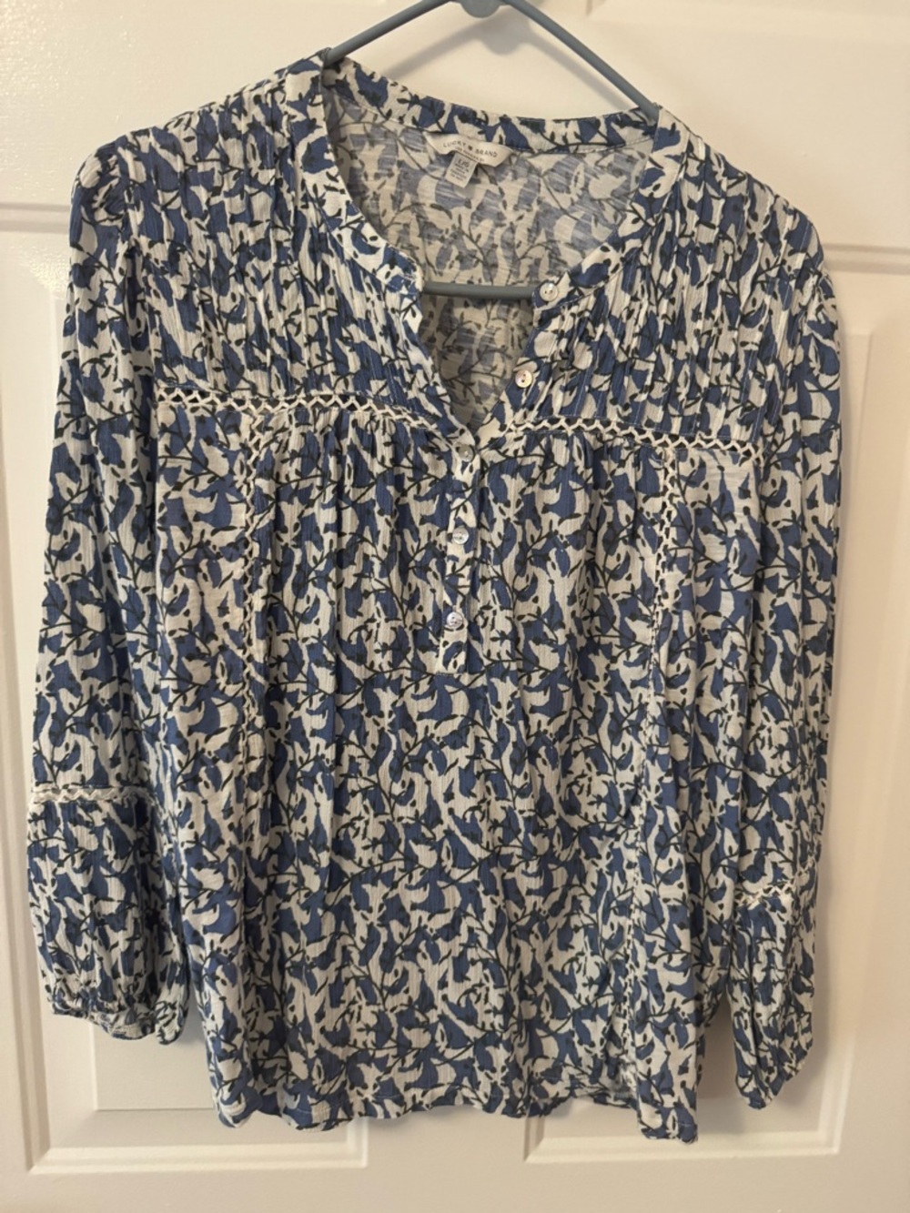 Lucky Brand Blue and White Floral Peasant Blouse
